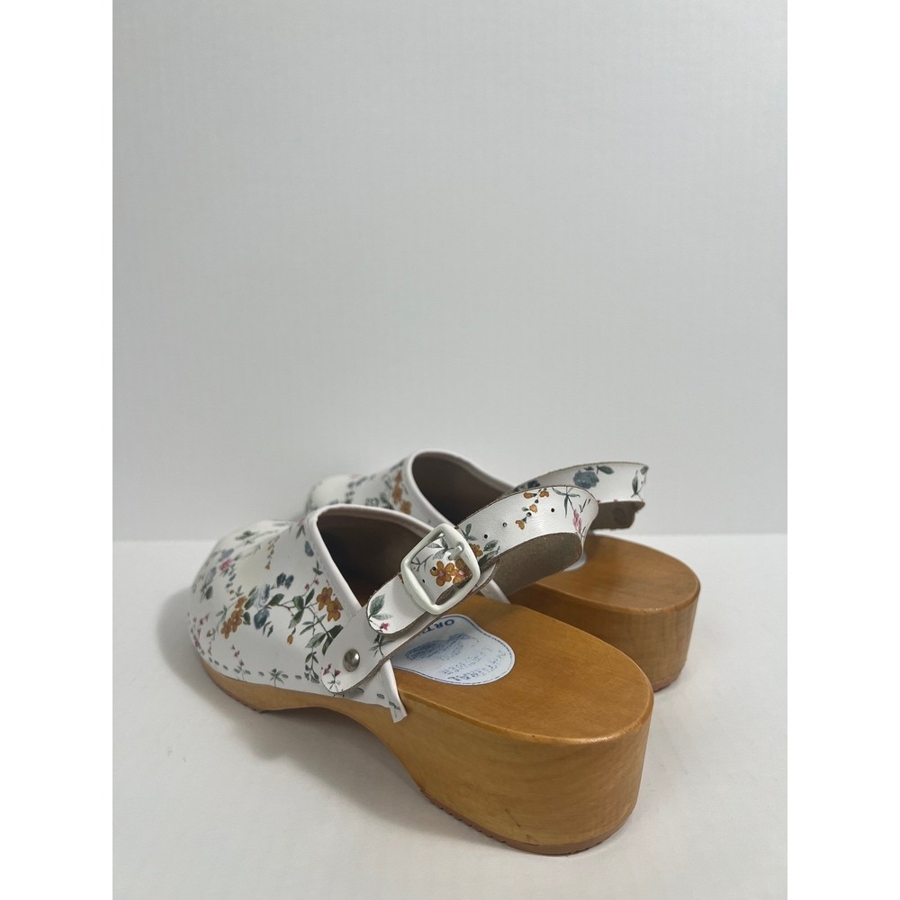Orthopedik Floral Leather Clogs Womens 41‎ White Wood Sole Cottagecore Mules - Picture 10 of 10